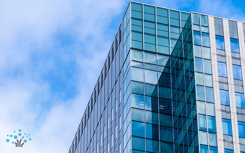 Close up of a commercial building exterior.